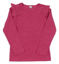 Ružové rebrované úpletové tričko s volánikmi Shein