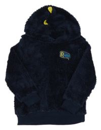 Tmavomodrá chlupatá mikina s nápisem a kapucí s ostny George