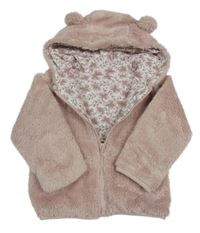 Ružová chlpatá prepínaci podšitá bunda s kapucňou Tu