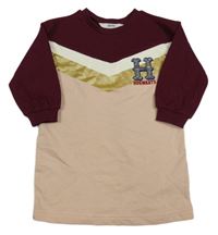 Svetloružová -vínovo-bielo-zlaté teplákové šaty s písmenem - Harry Potter H&M