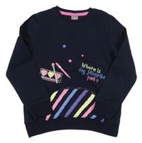 Tmavomodrá mikina s nápisom a pruhmi Little kids