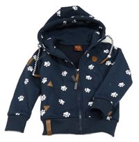 Tmavomodrá propínací mikina s tlapkami a kapucí 