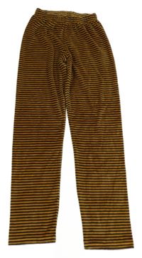 Medovo-tmavomodré pruhované zamatové tepláky