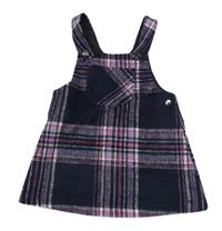 Tmavomodro-ružovo-biele kockované vlnené na traké šaty Nutmeg