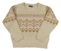 Smetanovo-ružovo-zlatý vzorovaný trblietavý sveter Lupilu