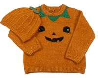 Nové - 2set - Oranžový svetr - dýně + čepice Tu