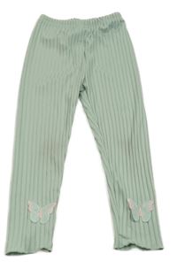 Mintové rebrované legíny s 3D motýlikmi Shein