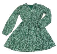 Tmavozeleno-biele kvetované šifónové šaty