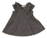 Antracitovo-bronzové bodkovaná é šaty s volánikmi Tahari