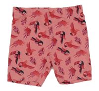 Ružové elastické kraťasy s papoušky Topomini