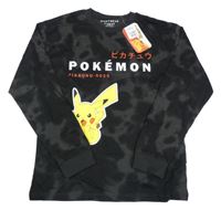 Nové - Čierno-antracitové batikované pyžamové tričko s Pikachuem Next