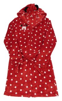 Červeno-biely bodkovaná ý plyšový župan s Minnie a kapucňou Disney