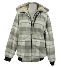 Dámská béžovo-bílá kostkovaná fleecová zateplená mikina s kapucí 