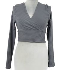 Dámske sivé rebrované crop tričko Shein