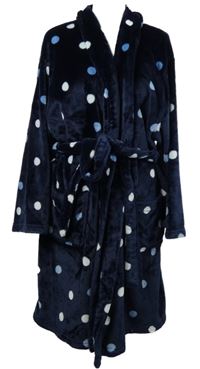 Dámský tmavomodrý puntíkovaný plyšový župan s páskem George 