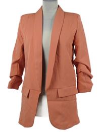 Dámsky lososový sakový cardigán s řasenými rukávy