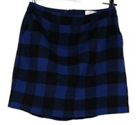 Dámska kobaltově modro-čierna kockovaná vlnená minisukňa Papaya