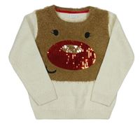 Krémovo-béžový trblietavý sveter so sobom s flitrami F&F