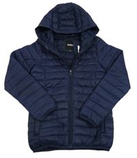 Tmavomodrá šušťáková prešívaná zateplená bunda s kapucňou Europe kids