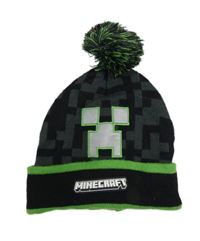 Černo-šedá kostkovaná čepice s bambulí- Minecraft