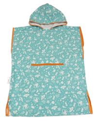 Svetlomodré osuškové pončo s obrázkami a kapucňou