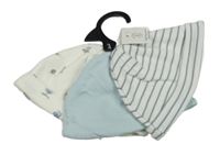 Nové - 3x bavlněná čepice - bílá s obrázky+ modrá+ pruhovaná F&F