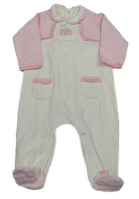 Bílo-růžový sametový overal s králíčkem Mayoral