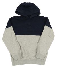 Tmavomodro-svetlosivá mikina s 3D logom a kapucňou Quiksilver