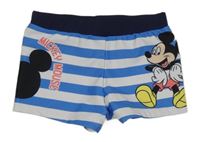 Modro-bílé pruhované nohavičkové plavky s Mickey Mousem