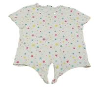 Biele bavlnené crop tričko s hviezdičkami a flitrami United colors of Benneton