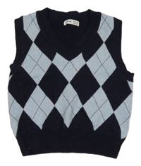 Modrá károvaná svetrová vesta Shein