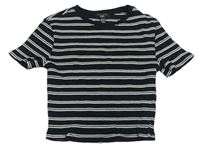 Čierno-biele pruhované rebrované crop tričko Primark