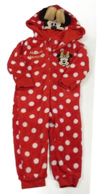 Červená puntíkatá chlupatá kombinéza s kapucí - Minnie Disney