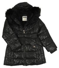 Černá vzorovaná šusťáková zimní parka s kapucí Matalan