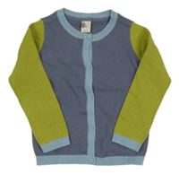 Modro-zelený propínací svetr 