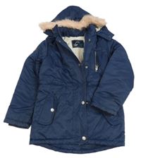 Tmavomodrá šušťáková zimná bunda s kapucňou