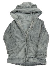 Šedá melírovaná plyšová propínací mikina s kapucí George 