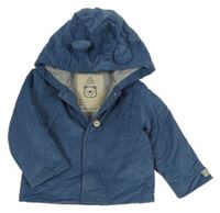 Modro/tmavomodrá manšestrová zateplená bunda s medvídkem a kapucí s oušky Next