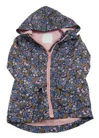 Tmavomodrá květovaná šusťáková jarní parka s kapucí Matalan
