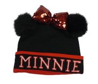 Čierno-červená čapica s mašlou a bambulemi- Minnie Disney