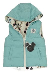 Nové - Světlemodrá šusťáková oboustranná zateplená vesta s kapucí Primark