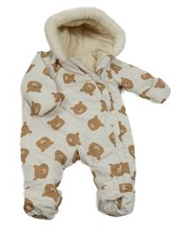 Světlebéžová šusťáková zimní kombinéza s medvídky a kapucí Tu