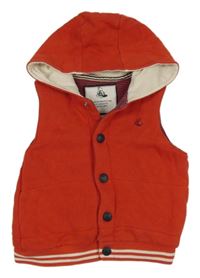 Červená tepláková zateplená vesta s výšivkou a kapucňou