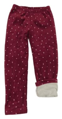 Vínové plyšové zateplené legíny s hvězdičkami Topolino