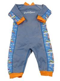 Modrošedý neopren s parníky a oranžovým lemem