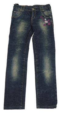 Modré skinny rifle s kvietkami