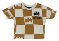 Hnědo-bílé kostkované tričko s Batmanem 