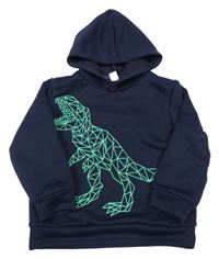 Tmavomodrá mikina s dinosaurom a kapucňou Shein