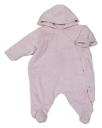 Světlerůžová sametová podšitá kombinéza se zajícem a kapucí Mothercare