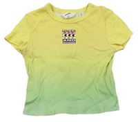 Žlto-zelené ombré rebrované crop tričko s potlačou H&M